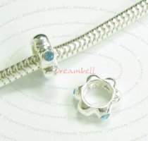 Sterling Silver ROUND Rondelle RING Bead Aquamarine CZ crystals for European Charm Bracelets