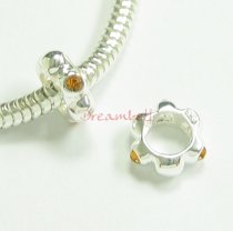Sterling Silver ROUND Rondelle RING Bead Topaz CZ crystals for European Charm Bracelets