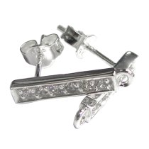 2x STERLING SILVER Earring posts with cz and loop for dangle