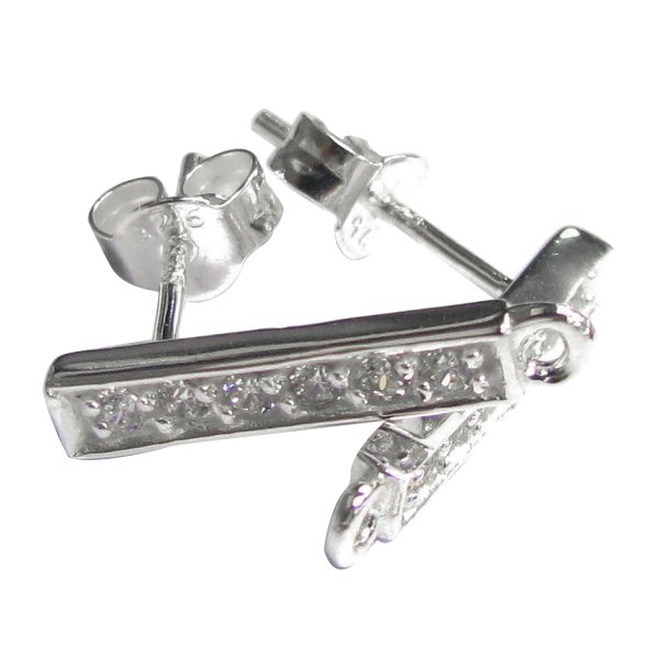 2x STERLING SILVER Earring posts with cz and loop for dangle