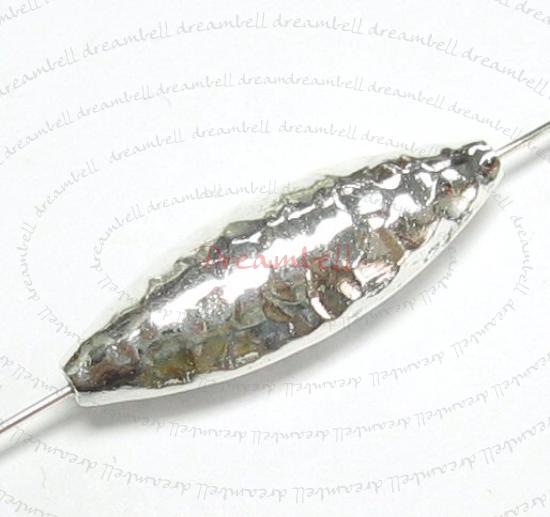 1X STERLING SILVER Hammered Almond FOCAL Bead 8mm x 24mm