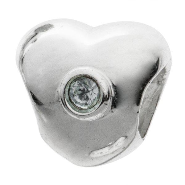 Sterling Silver Puff Heart Bead CLEAR Cz Crystal for European Charm Bracelets 10.6mm