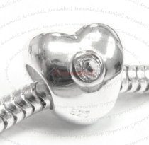 Sterling Silver Puff Heart Bead CLEAR Cz Crystal for European Charm Bracelets 10.6mm