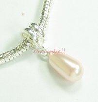 1x Sterling Silver Rosaline Pearl Pendant Bead for European Charm Bracelets Using Swarovski Elements Crystal Pearl