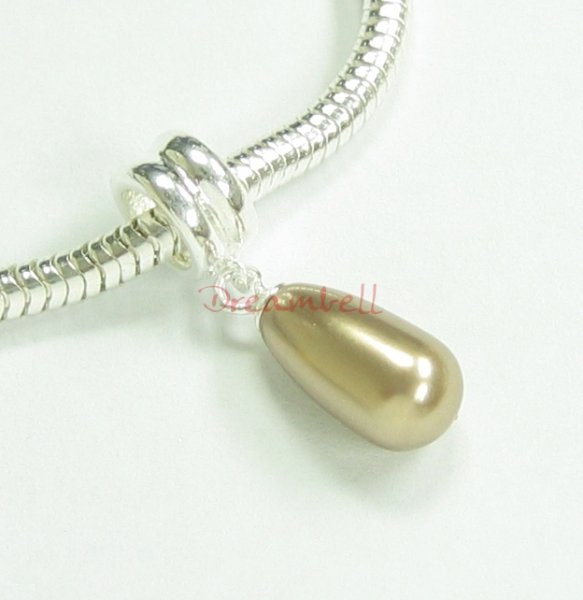 1x Sterling Silver Bronze Pearl Pendant Bead for European Charm Bracelets Using Swarovski Elements Crystal Pearl