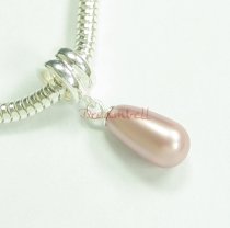1x Sterling Silver Powder Rose Pearl Pendant Bead for European Charm Bracelets Using Swarovski Elements Crystal Pearl