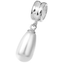 1x Sterling Silver White Pearl Pendant Bead for European Charm Bracelets Using Swarovski Elements Crystal Pearl