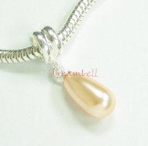1x Sterling Silver Peach Pearl Pendant Bead for European Charm Bracelets Using Swarovski Elements Crystal Pearl