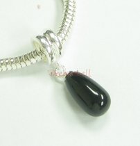 1x Sterling Silver Black Pearl Pendant Bead for European Charm Bracelets Using Swarovski Elements Crystal Pearl