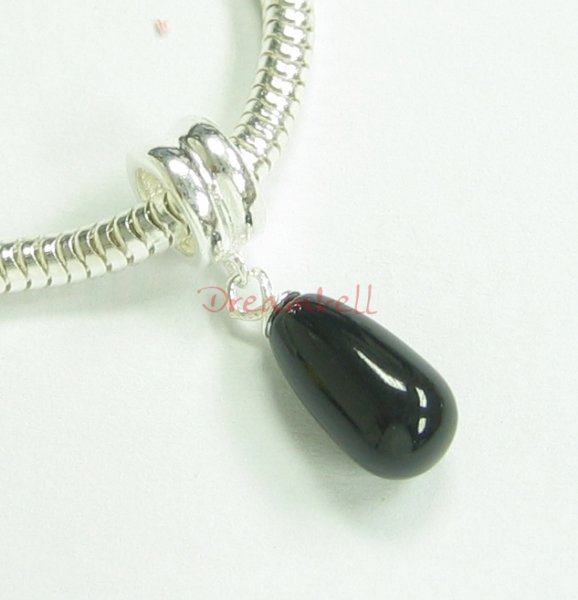 1x Sterling Silver Black Pearl Pendant Bead for European Charm Bracelets Using Swarovski Elements Crystal Pearl