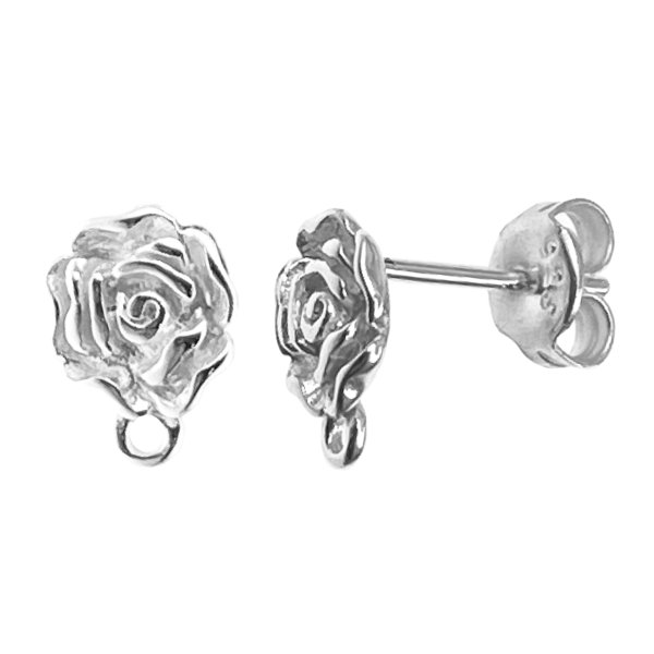2x Sterl Silver Ball Rose Stud Earrings Loop Post 9mm