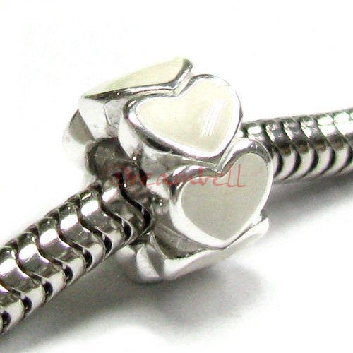 Sterling Silver Endless love Heart Enamel bead for European Charm Bracelets