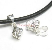 Sterling Silver Flower Bail Pinch in Pendant Clasp Dangel Connector Slide