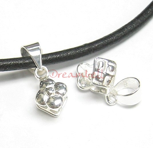 Sterling Silver Flower Bail Pinch in Pendant Clasp Dangel Connector Slide