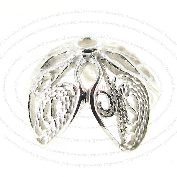 2x STERLING SILVER Round filigree FLOWER Bead cap 13mm
