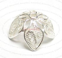 2x STERLING SILVER Round filigree FLOWER Bead cap 13mm