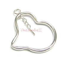 1x Rhodium STERLING SILVER Twisted Heart CHARM PENDANT w/ PIN 27mm