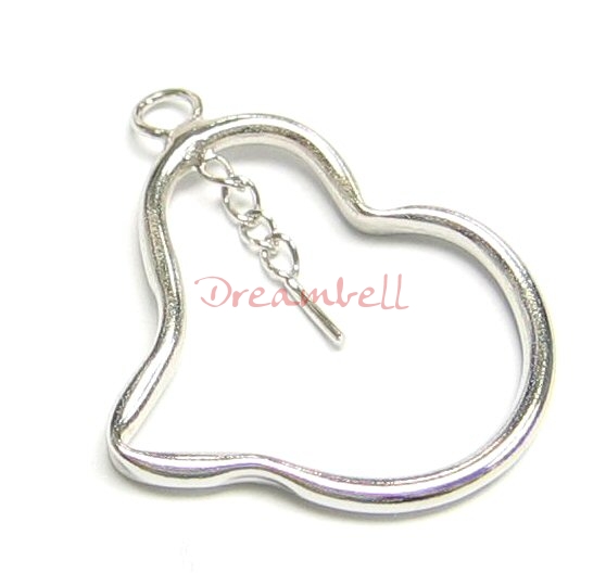 1x Rhodium STERLING SILVER Twisted Heart CHARM PENDANT w/ PIN 27mm