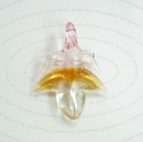 Huge Lampwork Leaf Fused Dichroic Glass Pendant Rose Pink and White and Topaz 65mm