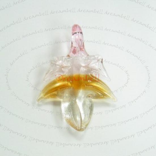 Huge Lampwork Leaf Fused Dichroic Glass Pendant Rose Pink and White and Topaz 65mm