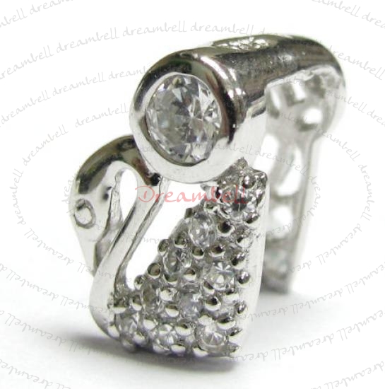 1x Sterling Silver Swan CZ Crystal BAIL SLIDER PENDANT CONNECTOR