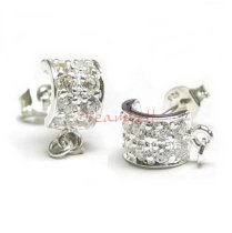 2x STERLING SILVER Earring posts half ROUND with cz stones with loop and ring