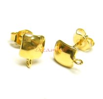 2x 14k Gold STERLING SILVER CURVED SQUARE EARRING STUD LOOP POST