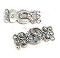 1x Sterling Silver 3 Strands Flower Hook Eye Clasp 24mm