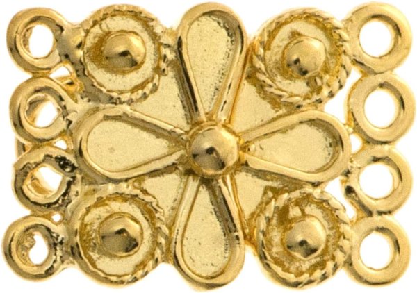 1x 14k Real Gold Silver 4-strand Flower HOOK EYE clasp TOGGLE 15mm