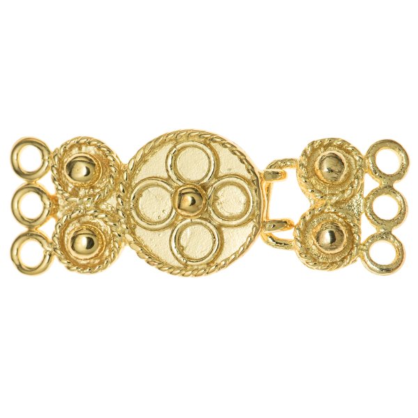 1x Gold Sterling Silver 3 Strands Flower Hook Eye Clasp 24mm