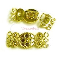 1x Gold Sterling Silver 3 Strands Flower Hook Eye Clasp 24mm