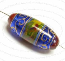 1x Handprint glass bead Gold Dark Blue Oval Focal Bead 29mm