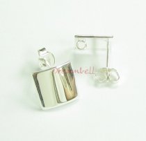 2x STR SILVER CURVED SQUARE Stud EARRINGS 10MM W/ CLUTCHES