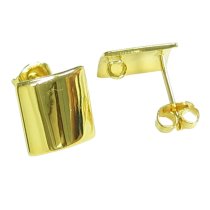 2x Gold STR SILVER CURVED SQUARE Stud EARRINGS 10MM W/ CLUTCHES