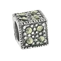 STERLING SILVER Cube MARCASITE BEAD for European Charm Bracelets 6.5mm