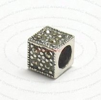 STERLING SILVER Cube MARCASITE BEAD for European Charm Bracelets 6.5mm