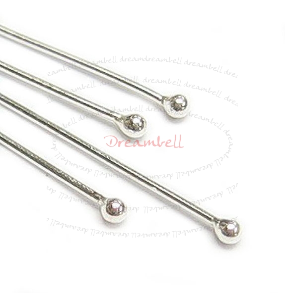50x Sterling Silver Single Dot Headpins 24ga 1.5"