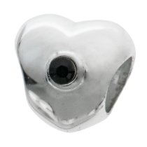 Sterling Silver Puff Heart Jet Black Cz Crystal Bead 10.6mm for European Charm Bracelets