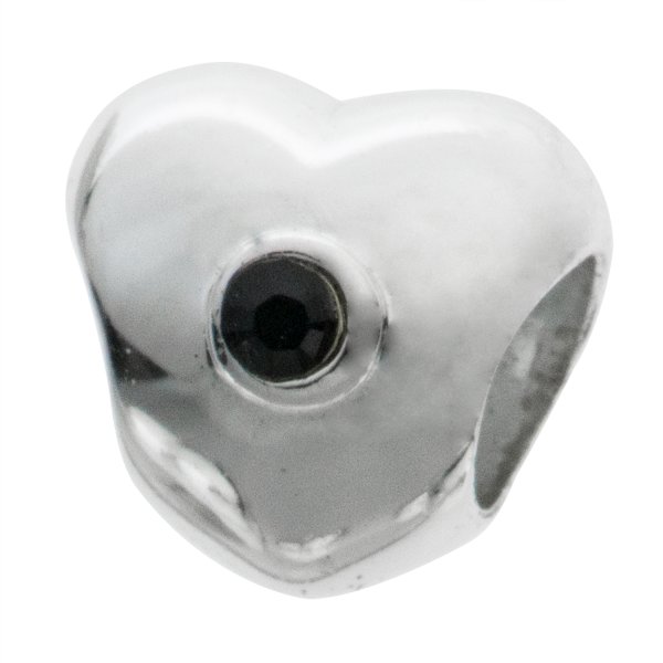 Sterling Silver Puff Heart Jet Black Cz Crystal Bead 10.6mm for European Charm Bracelets