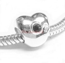 Sterling Silver Puff Heart Jet Black Cz Crystal Bead 10.6mm for European Charm Bracelets