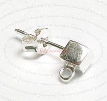 2x STERLING SILVER Earring posts CUBE with loop for dangle