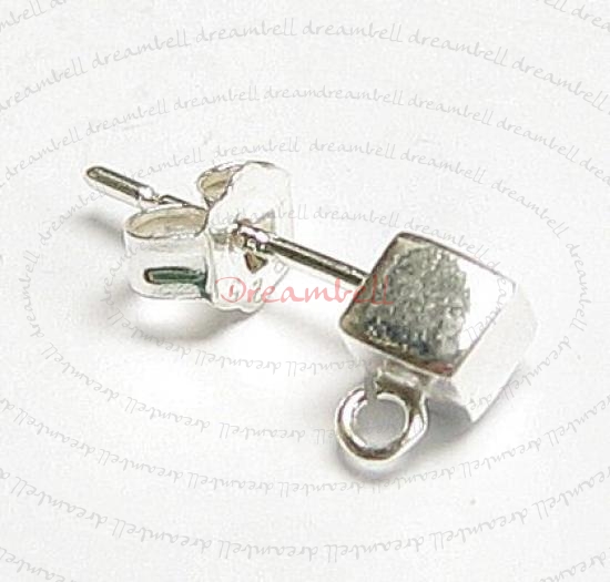 2x STERLING SILVER Earring posts CUBE with loop for dangle