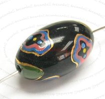 2x Handprint glass bead Gold Black Round Focal Bead 12x21mm
