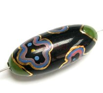 1x Handprint glass bead Gold Black Round Focal Bead 12x29mm