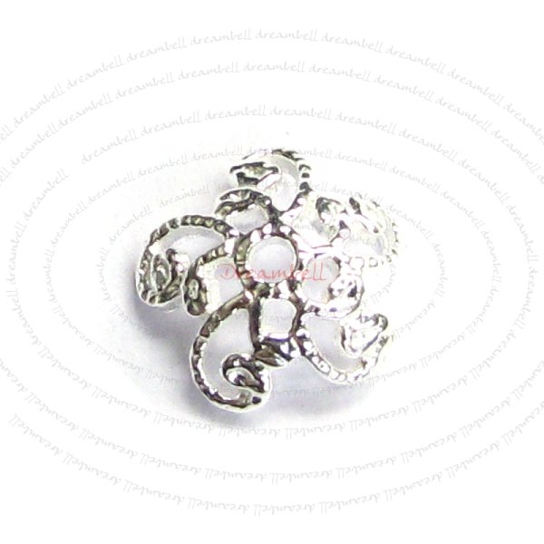 6x Bright Sterling Silver FILIGREE Flower Bead Cap 7mm