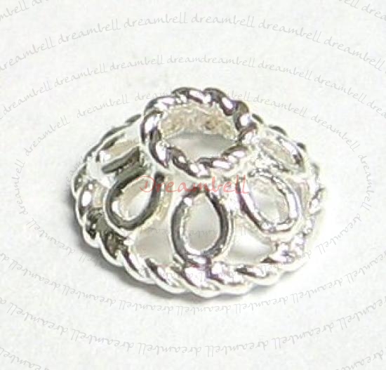 4x STERLING SILVER Round FILIGREE FLOWER Bead cap 8.5mm