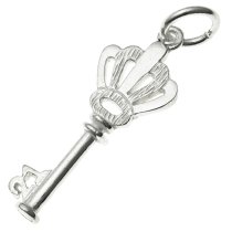 1x STERLING SILVER Crown Key CHARM PENDANT DANGLE 24mm
