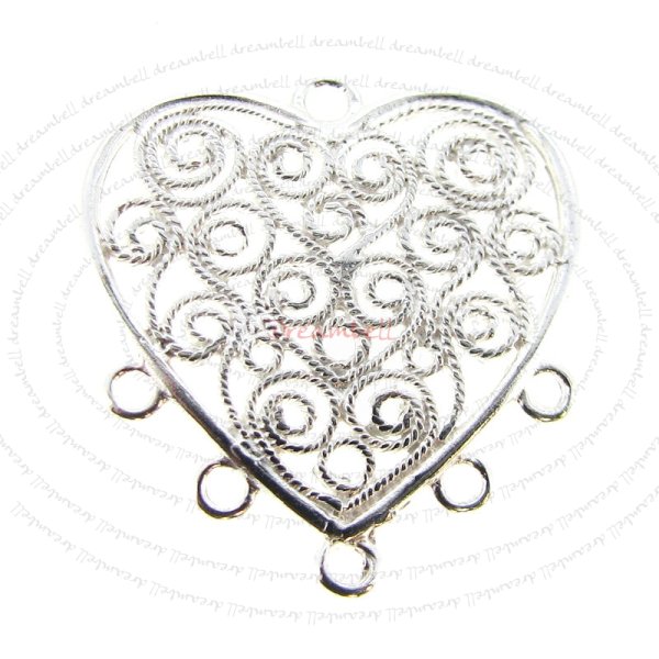 2x Sterling Silver Strand Heart Chandelier Earrring Connector