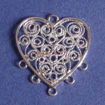 2x Sterling Silver Strand Heart Chandelier Earrring Connector