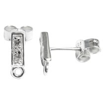 2 x Sterling Silver Earring Posts with CZ and Loop Dangle